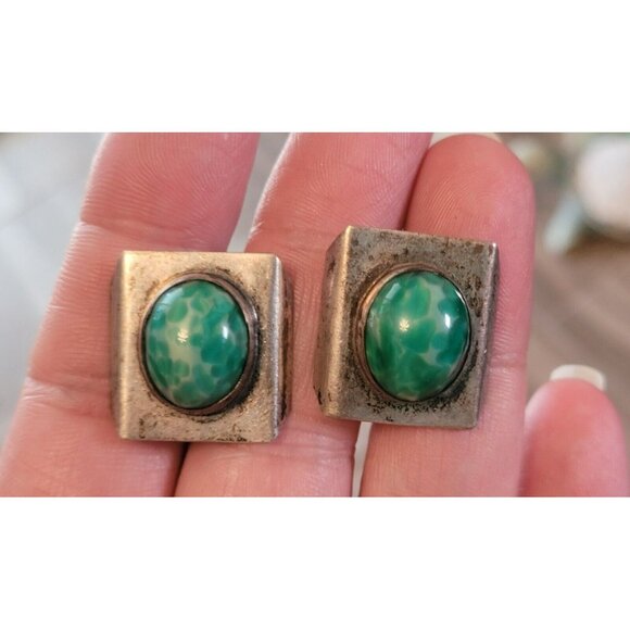 VTG Taxco Mexico Sterling Silver & Peking Glass Screw Back Artisan Earrings! 123 - Picture 2 of 8